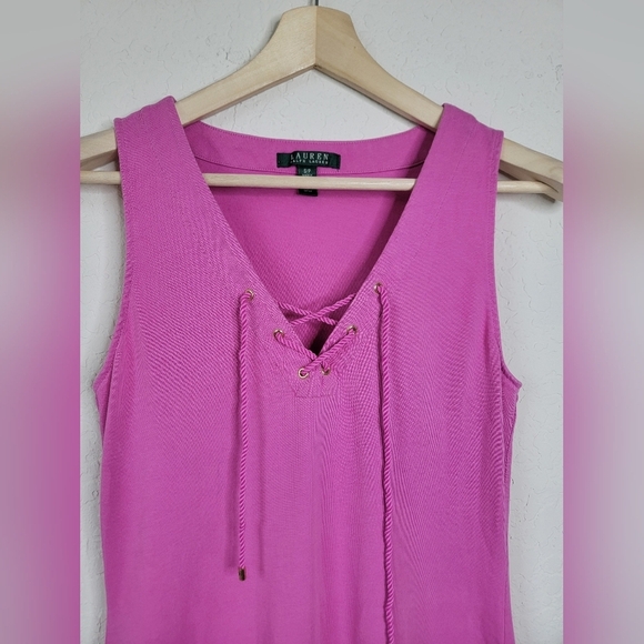 Lauren Ralph Lauren pink sleeveless front laced up dress size small - Picture 3 of 9